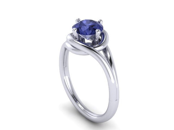 Grace Collection Engagement Ring in 14K White Gold Wedding Ring with 7mm Round Blue Sapphire Center September Birthstone  Bridal Ring- V1095
