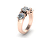 Engagement Ring Black Diamonds 14K Rose Gold Wedding Ring 6.5mm Round Moissanite Center and Two 5mm Side-Moissanites Gorgeous Ring- V1069