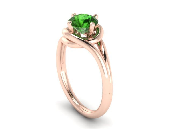 Grace Collection Engagement Ring in 14K Rose Gold May Birthstone Ring 7mm Round Emerald Center Gemstone Engagement RIng Fine Jewelry - V1095