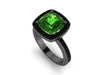 Emerald Engagement Ring Black Diamond Halo Emerald Wedding Ring 14K Black Gold Engagemetn Ring Vintage Engagement Ring Unique Rings - V1098