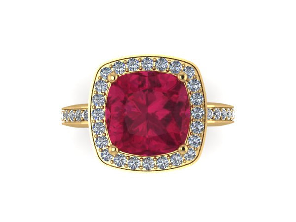Ruby Ring Natural Diamond Wedding Ring 14K Yellow Gold Ring with 9x9mm Ruby Center Vintage Gemstone Engagement Ring Fine Jewelry Gems- V1098