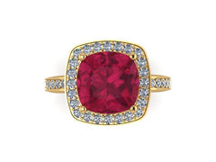 Ruby Ring Natural Diamond Wedding Ring 14K Yellow Gold Ring with 9x9mm Ruby Center Vintage Gemstone Engagement Ring Fine Jewelry Gems- V1098