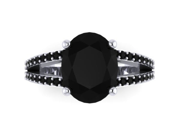 Black Diamond  Engagement Ring 14K White Gold Engagement Ring with Oval 10x8mm Natural Black Diamond Center Bridal Jewelry Gemstones- V1099