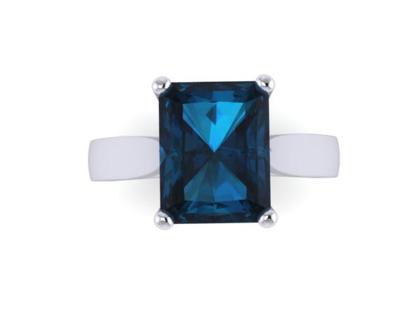 Solitaire Topaz Engagement Ring 14K White Gold Ring Emerald Cut London Blue Topaz Jewelry Unique Fine Jewelry Original Valentine's - V1100