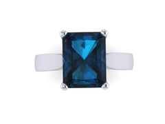 Solitaire Topaz Engagement Ring 14K White Gold Ring Emerald Cut London Blue Topaz Jewelry Unique Fine Jewelry Original Valentine's - V1100