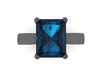 Classic Solitaire Blue Topaz Engagement Ring 14K Black Gold Emerald Cut London Blue Topaz Center Original Gemstone Engagement RIngs- V1100