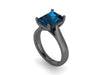 Classic Solitaire Blue Topaz Engagement Ring 14K Black Gold Emerald Cut London Blue Topaz Center Original Gemstone Engagement RIngs- V1100