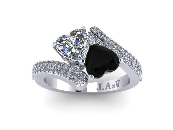 Unique Engagement Ring Black Diamond Wedding Ring 14K White Gold Engagement Heart Shape Moissanite Engagement Ring Valentine's Gift - V1101