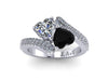 Unique Engagement Ring Black Diamond Wedding Ring 14K White Gold Engagement Heart Shape Moissanite Engagement Ring Valentine's Gift - V1101