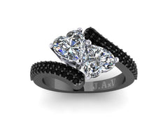 Unique Engagement Ring Genuine Black Diamond Wedding Ring 14K Black Gold Engagement Heart Shape Moissanite Engagement Ring Valentine's-V1101