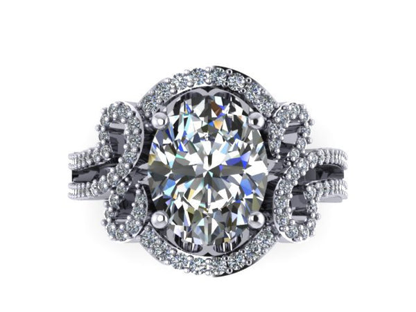 Oval Forever One Moissanite Engagement Ring Diamond Engagement Ring 14K White Gold Engagement Unique Ring Bridla Jewelry Rings - V1102