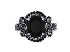 Oval Black Diamond Engagement Ring 14K White Gold Engagement with 10x8 Oval Natural Black Diamond Center Statement Ring Original Gems- V1102