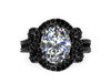 Oval Moissanite Engagement Ring Black Diamond 14K Black Gold Engagement Ring Charles & Colvard Forever One Moissanite Valentines-V1102