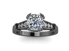 Cushion Cut Charles & Colvard Forever Brilliant Moissanite Engagement Ring 14K Black Gold Diamond Wedding Ring Fine Jewelry - V1103