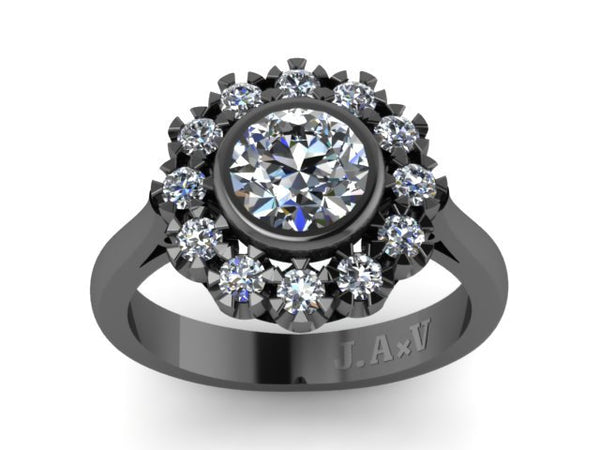 Moissanite Ring Victorian Engagement Ring Diamond Vintage Engagement 14K Black Gold Wedding Ring Round Forever One Moissanite - V1105