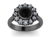 Victorian Engagement Ring Diamond Vintage Engagement 14K Black Gold Wedding Ring with 6mm Round Natural Black Diamond Unique Gemstone- V1105