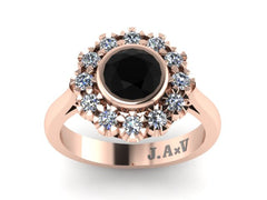 Black Diamond Ring Victorian Engagement Ring Diamond Vintage Engagement 14K Rose Gold Wedding Ring Unique Holiday Gifts For Her - V1105