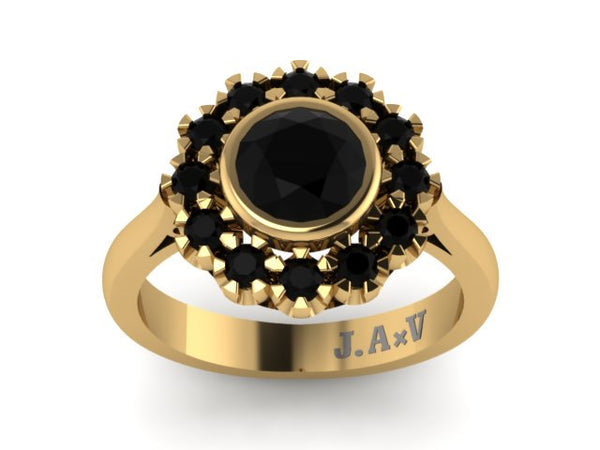 Genuinen Black Diamond Engagement Ring Victorian Engagement Ring Vintage Engagement 14K Yellow Gold Wedding Ring Mother's Day Gems - V1105