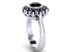 Victorian Engagement Ring Diamond Vintage Engagement 14K White Gold Wedding Ring with 6mm Round Black Diamond Unique Genuine Gem Rings-V1105