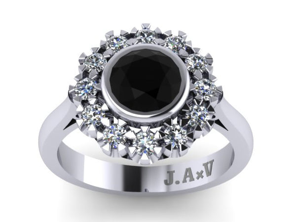 Black Diamond Engagement Ring Victorian Engagement Ring Vintage Engagement 14K White Gold Wedding Ring Unique Proposal Rings Bridal - V1105