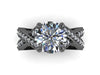 Forever One Moissanite & Natural Diamond Engagement Ring Wedding RIng 14K Black Gold Round Diamond Alternative Center Love Marriage  - V1106