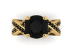 Natural Black Diamond Engagement Ring Wedding Ring 14K Yellow Gold Ring w/8mm Round Black Diamond Center Etsy Fine Jewelry Unqiue - V1106