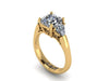 Three-Stone Moissanite Engagement Ring 14K Yellow Gold Forever Brilliant Cushion Cut Moissanite Center and Two Trillion Side-Stones - V1107
