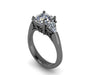Black Gold Three-Stone Moissanite Engagement Ring With Forever Brilliant Cushion Cut Moissanite Center and Two Trillion Side-Stones - V1107