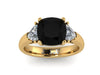 Yellow Gold Engagement Ring With Cushion Cut Natural Black Diamond Center and Two Trillion Cut Moissanite Side-Stones Fine Jewelry - V1107