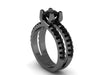 Black Diamond Double Band Engagement Ring 14K Black Gold Wedding Ring Genuine 6.5mm Round Natural Black Diamond Center Fine Jewelry - V1108