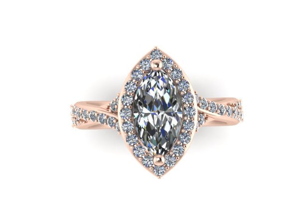 Marquise Engagement Ring Diamond Vintage Wedding Ring Rose Gold Fine Jewelry Halo Diamond Engagement 10x5mm Moissanite Center Unique - V1109