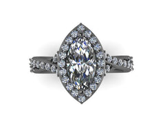 Marquise Engagement Ring Diamond Vintage Wedding Ring Black Gold Fine Jewelry Halo Diamond Engagement 10x5mm Moissanite Center Xmas - V1109