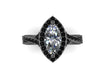 Marquise Engagement Ring Black Diamond Vintage Wedding Ring Black Gold Fine Jewelry Halo Diamond Engagement 10x5mm Moissanite Center- V1109