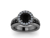 Black Diamond Halo Engagement Ring Anniversary Classic Engagement 14K Black Gold Ring With 6.5mm Natural Black Diamond Center Unique -V1110