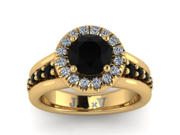 Diamond Halo Engagement Ring Anniversary Classic Engagement 14K Yellow Gold Ring With 6.5mm Natural Black Diamond Center Unique Etsy -V1110