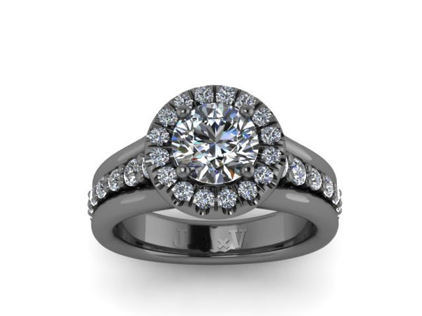 Diamond Halo Engagement Ring Moissanite Wedding Classic Engagement 14K Black Gold Ring With 6.5mm Forever One Moissanite Center - V1110