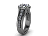 Diamond Halo Engagement Ring Moissanite Wedding Classic Engagement 14K Black Gold Ring With 6.5mm Forever One Moissanite Center - V1110
