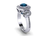 Art Deco 6mm London Blue Topaz Natural Diamond Engagement Ring Vintage Wedding Three Stone Ring 14K White Gold Fine Jewelry Ring - V1111