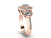 Art Deco Diamond Moissanite Engagement Ring Wedding Three Stone Ring 14K Rose Gold Ring With 6mm F1 Moissanite Center Unique Bridal - V1111