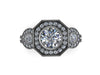 Art Deco Diamond Moissanite Engagement Ring Wedding Three Stone Ring 14K Black Gold Ring With 6mm Forever One Moissanite Center Ring -V1111