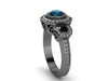Art Deco Engagement Ring London Blue Topaz Ring Natural Black Diamond Engagement Ring Wedding Three Stone Ring 14K Black Gold Ring - V1111