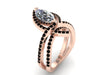 Unique Engagement Ring Modern Bridal Ring 14K Rose Gold Ring Fine Jewelry Black Diamond Halo Engagement 12x6mm Moissanite Center Gift- V1115