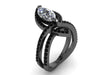 Moissanite Engagement Ring Modern Bridal Ring 14K Black Gold Ring Fine Jewelry Black Diamond Halo Engagement 12x6mm Moissanite Center- V1115