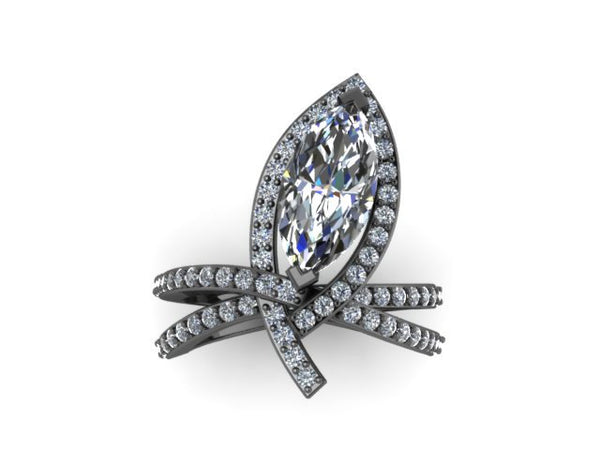 Black Gold Marquise Diamond Engagement Ring Modern Bridal Ring 14K Ring Fine Jewelry Halo Diamond Engagement 12x6mm Moissanite Center- V1115