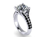 14K White Gold Engagement Ring Split Shank Natural Black Diamond Classic Engagement Ring With 8mm Moissanite Center Celebrity Style - V1117