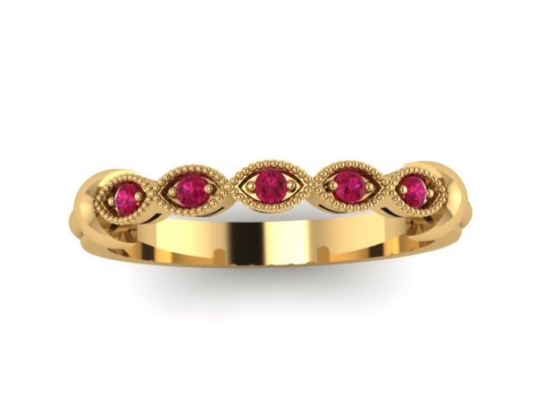 Ruby Ring Band 14K Yellow Gold Band Wedding Band Matching Ring Bridal Set Fine Jewelry Holiday Gifts Valentine's Gift For Her Gems - V1116
