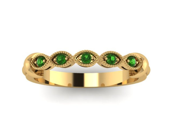 Emerald Band 14K Yellow Gold Band Wedding Band Matching Ring Bridal Set Fine Jewelry May Birthstone Gifts Valentine's Gift Gemstones - V1116