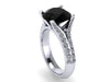 14K White Gold Engagement Ring Split Shank Natural Black Diamond Classic Engagement Ring With 8mm Natural Diamond Center Celebrity - V1117