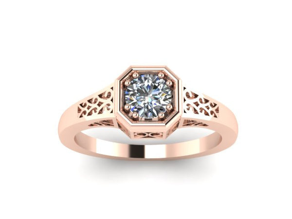 Edwardian Moiassanite Engagement Ring 14K Rose Gold Vintage Ring With 5mm Forever One Moissanite Center Fine Jewelry Unique - V1118R