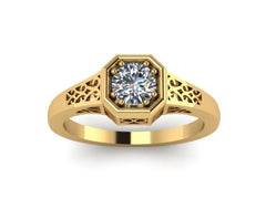 Forever One Moiassanite Engagement Ring Edwardian Rings 14K Yellow Gold Vintage Ring Forever Mother's Day Gift Fine Jewelry Holiday- V1118